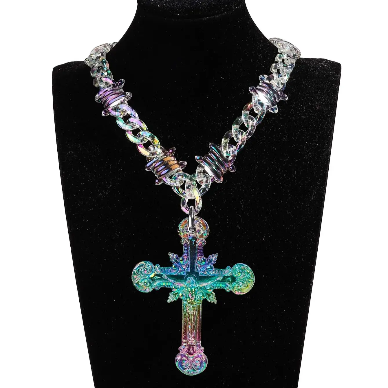 Trendy Acrylic Transparent Big Jesus Christ Cross Pendant Necklace