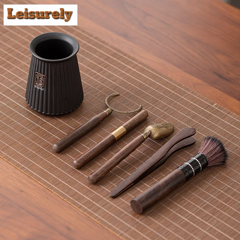 Zen Black Pottery Vertical Tea Six Gentlemen Tea Spoon Tea Making Tools Tea Tool Set Teaware Utensils Tea Ceremony Ornaments