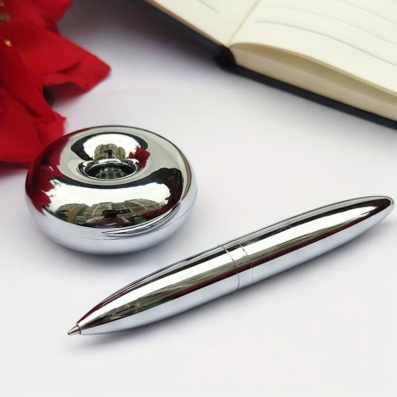 1set  Magnetic Levitating Ballpoint Pen Set - Metal Snap Cap Closure - Ideal Men's Gift With Holder For Office Use