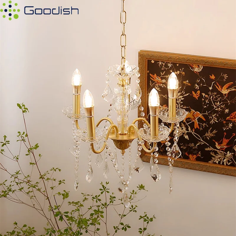 Modern Vintage Gold Luxury Crystal E14 Crown LED Pendant Lights Art Creative Indoor Lamps for Bedroom Home Decoration Chandelier