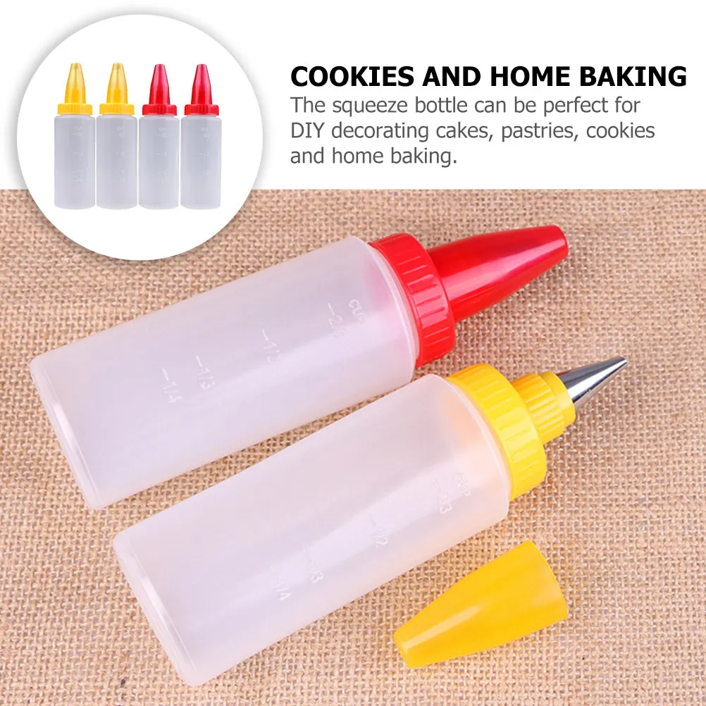 4Pcs Cake Decorating Bottles, Icing Dispenser Squeeze Bottles for DIY Cake, Cookie, Cupcake Decorating