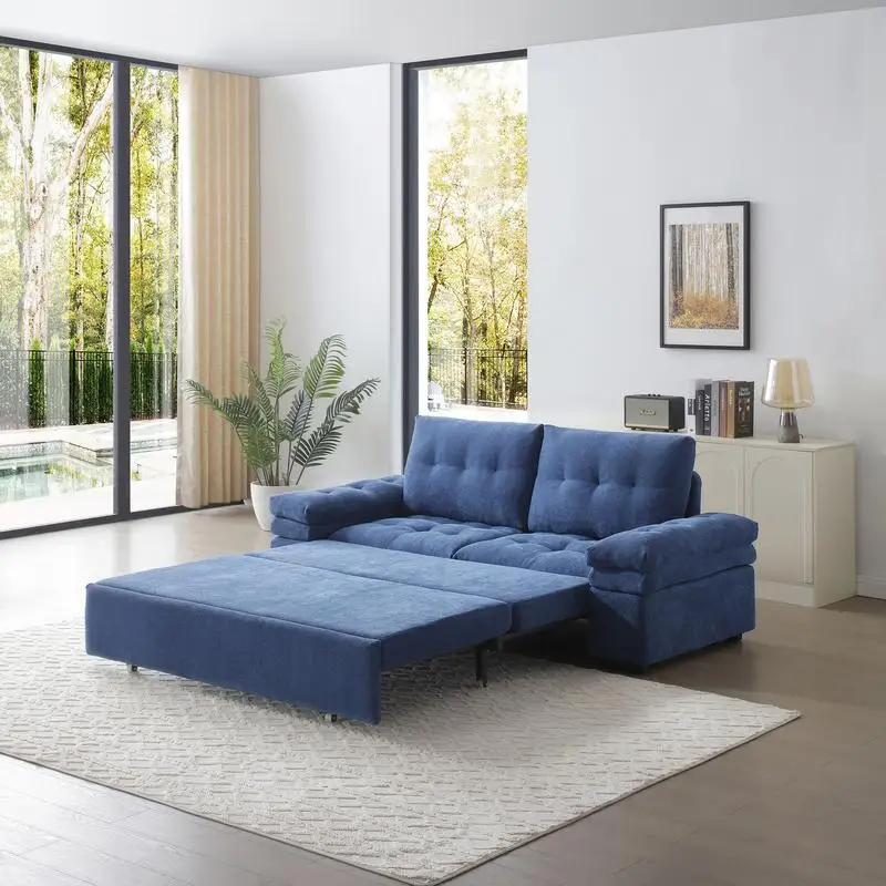 3-in-1 Pull-Out Sofa Bed with Teddy Chaise - Convertible Sleeper Couch for Living Room, Available in Blue and 2 More Colors