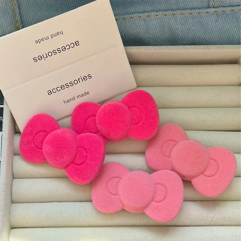 Sweet Flocking Bow Hairpin, Cute Autumn Winter Side Clip for Women Girls Fashion Headwear