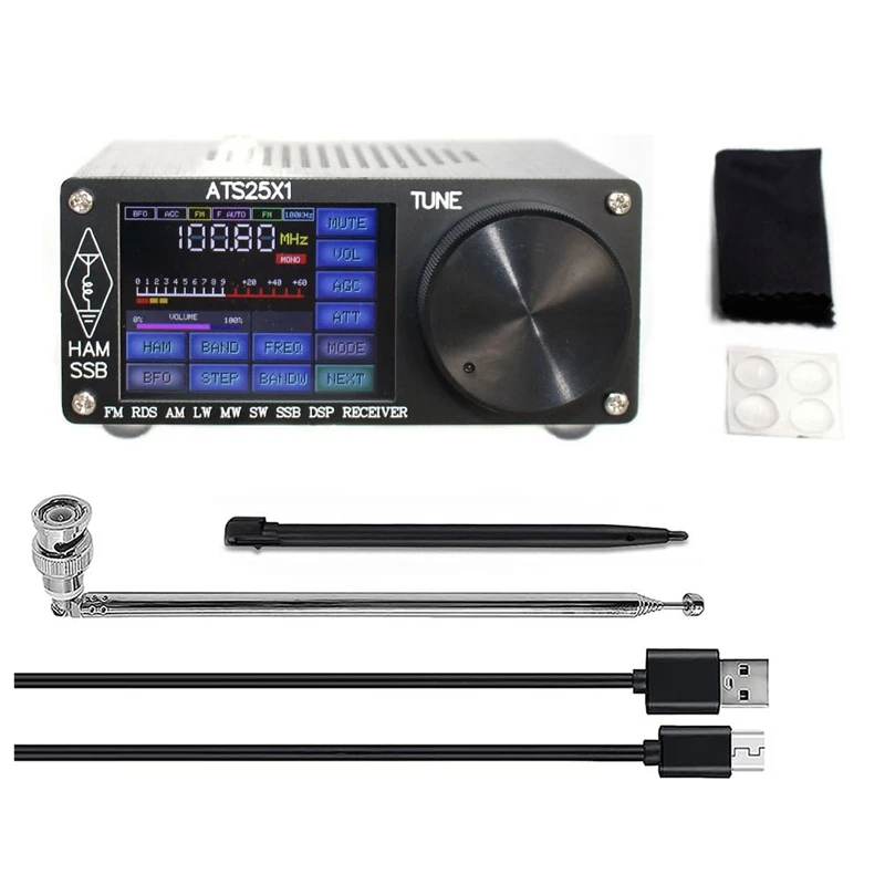 ATS25X1 Si4732 All-Band Radio Receiver FM LW(MW SW) SSB +2.4 Inch Touch LCD +Whip Antenna +Battery + Touch Pen