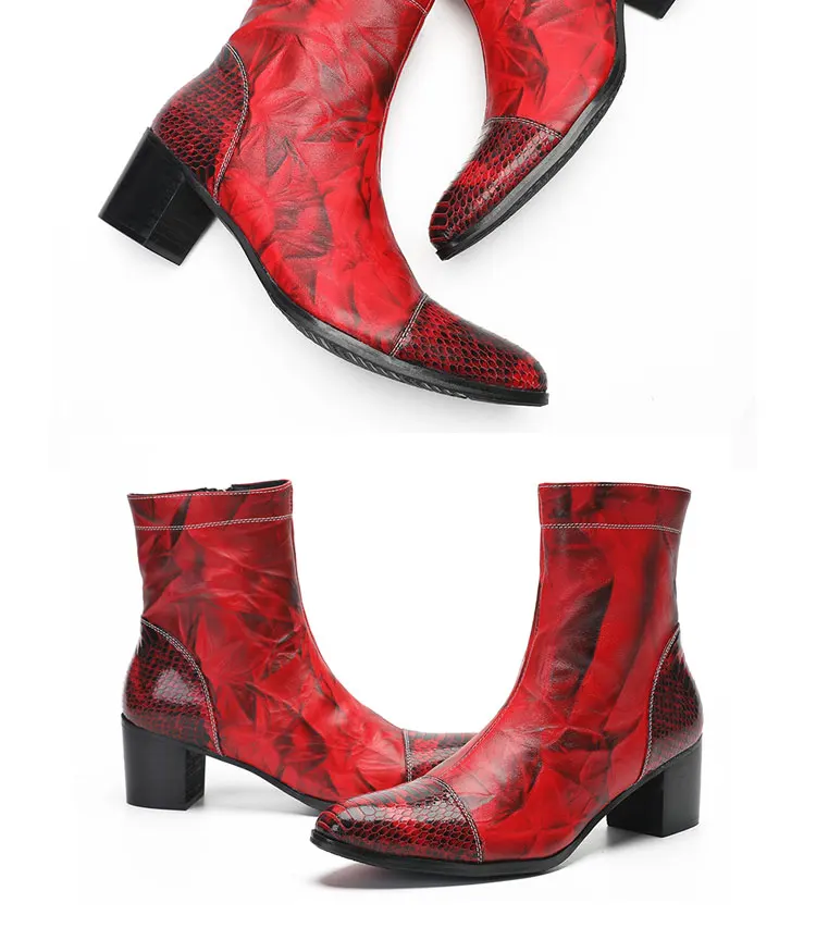 Frühling andAutumn Männer hochhackigen Quadratische kopf Bühne Laufsteg Hochzeit Stiefel top schicht rindsleder Starke Ferse Partei Heighten männer der Stiefel – Detail 9