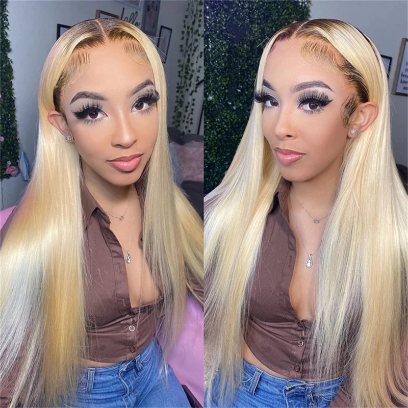 

Ombre Blonde 13x6 Lace Frontal Wigs HD 613 Lace Front Human Hair Wigs For Women Pre pucked Straight Human Hair Wigs Can Be Dyed