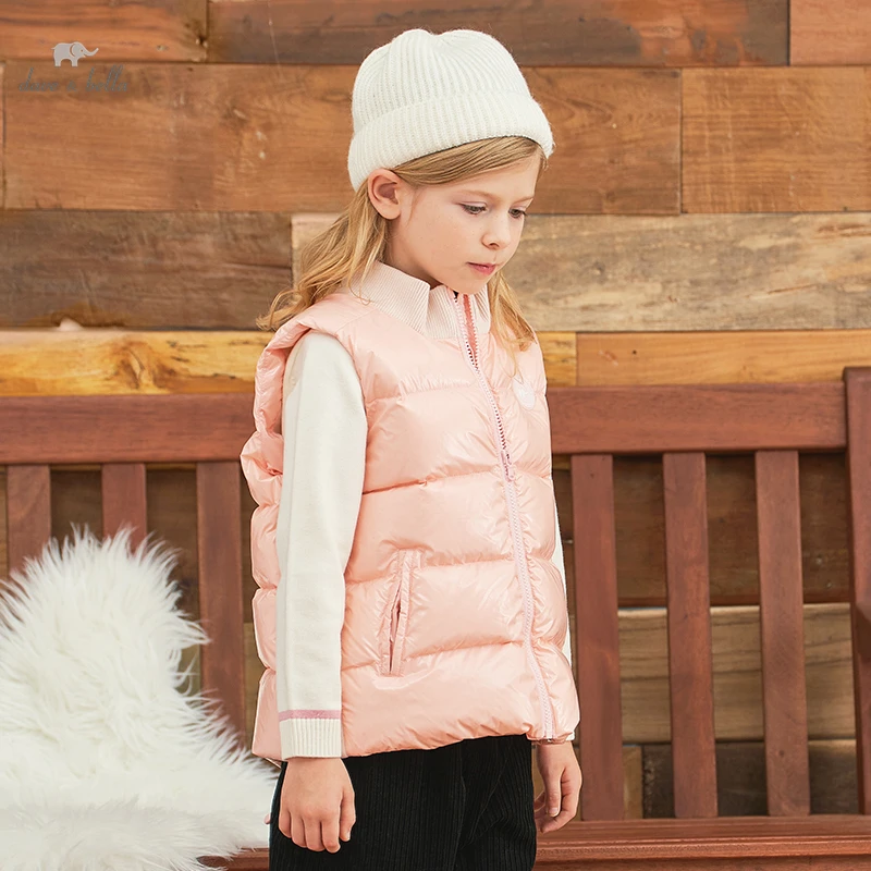 

DK4223255 Dave Bella Winter 5Y-13Y Kids Girl Clothes Children 90% White Duck Down Vest Appliques Boys High Quality Fashion Vest