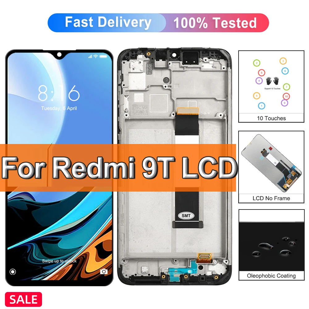 

Сменный ЖК-дисплей 6,53 дюйма для Xiaomi Redmi 9T с сенсорной панелью дигитайзера в сборе, для дисплея Redmi9T J19S M2010J19SG