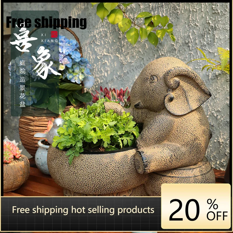 Factory Direct Chinese Elephant Flower Pot Retro Resin Succulent Rockery Landscaping Creative Potted Animal Flower Device