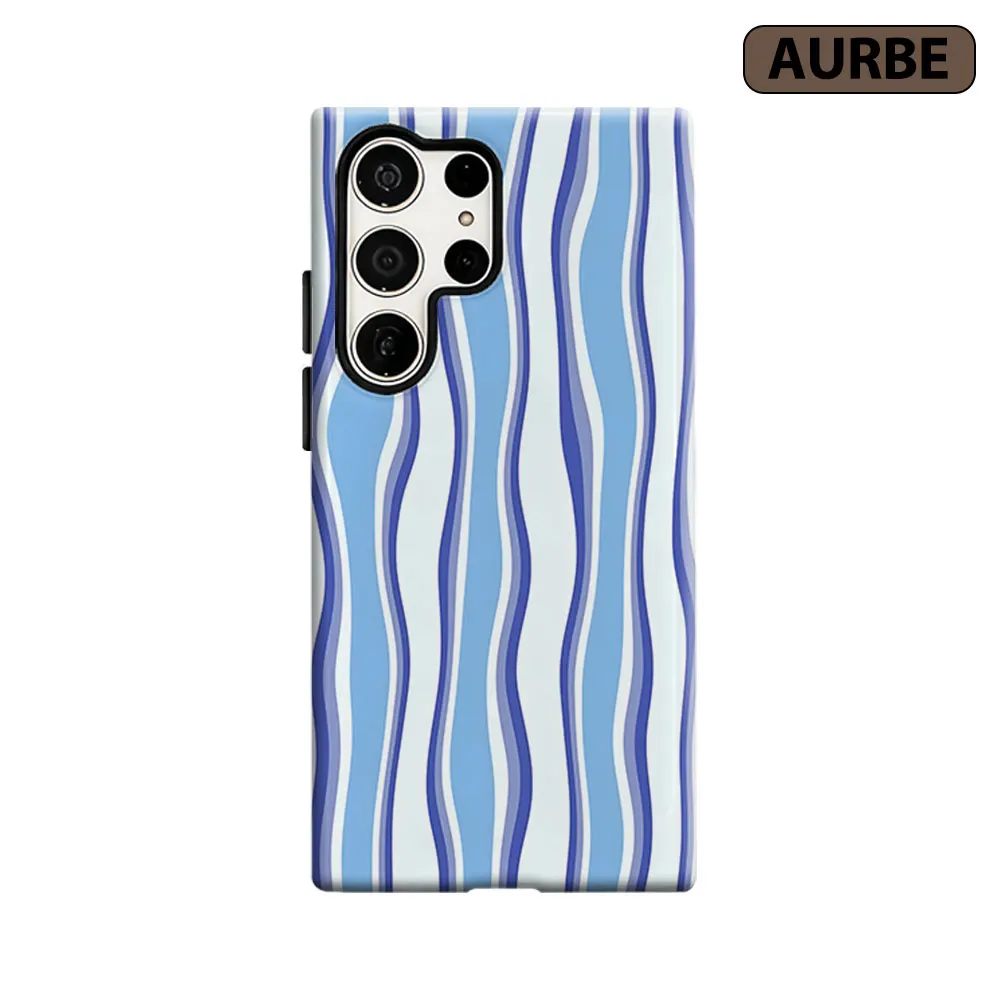 Blue Wavy Stripes Phone Case For Samsung Galaxy S26 S25 S24 S23 Ultra Plus HD Hard Double Layer Film Cover