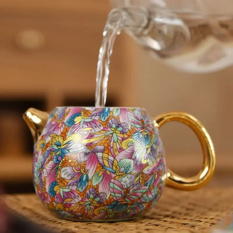 High-looking Palace-style Multicolor Tea Ceremony Set Unique Enamel Teapot and Teacup Household Chinese-style Kung Fu Tea Set