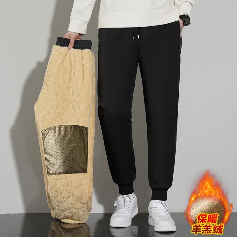 Men Pants Men Fleece-lined Thickened Winter Warm Knee-protecting Cotton Pants Versatile Lamb Wool Casual Pants Loose Sport Pants