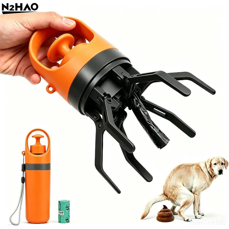 Portable Dog Pooper Scooper No Touch Claw Pickup Tool With Waste Bag Holder Easy One Hand Dog Walking Outdoor Pet Cleanup