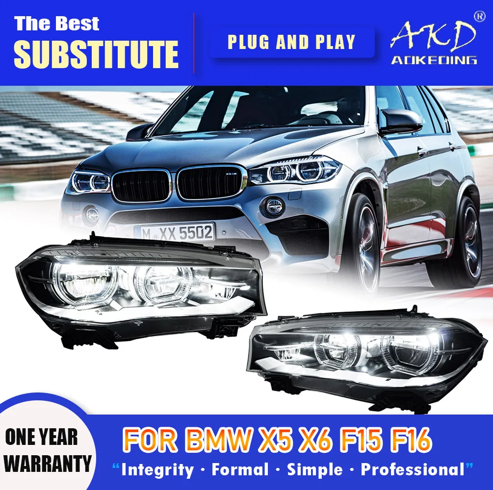 

AKD Head Lamp for BMW X5 X6 LED Headlight 2013-2019 Headlights F15 F16 DRL Turn Signal High Beam Angel Eye Projector