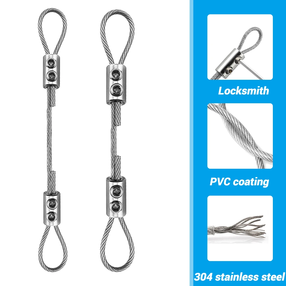 2-4PCS 2mm/3mm 304 Stainless Steel Wire Rope Fixing Kit with PVC Coating for Hanging Picture Frames Lighting Fixtures Potted