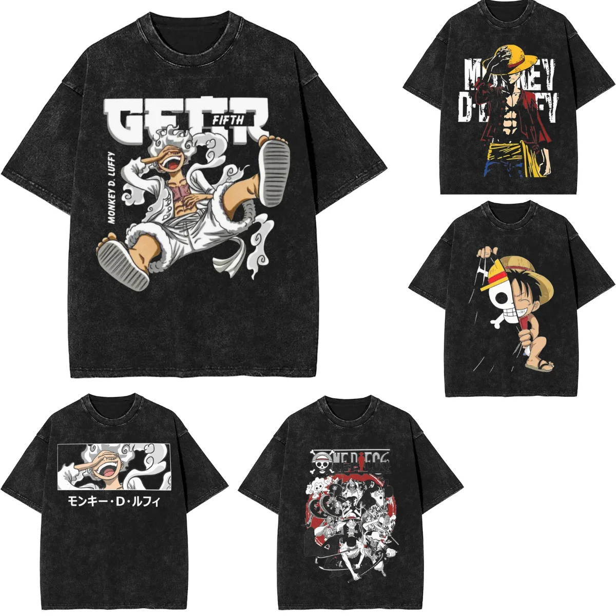 Harajuku Washed T-Shirt Monkey D.Luffys O-One P-Stück Lose T-Shirts Hip Hop T-Shirt für Männer Sommer Y2K Fun Print Kleidung