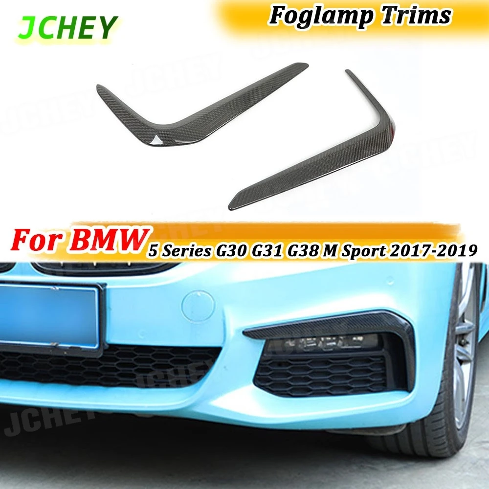 

JCHEY 2PCS Carbon Fiber Front Bumper FogLamp Eyelids Canards Trim Covers For BMW 5 Series G30 G31 G38 M Sport 2017-2019