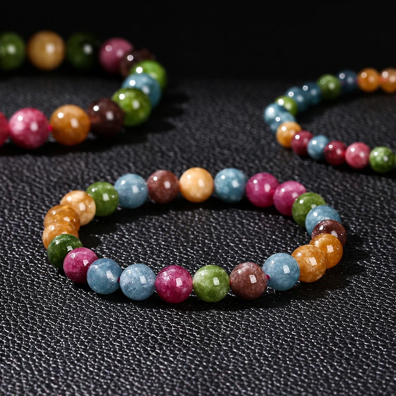 JD Natural Stone Dyed Tourmaline Chalcedony Strand Bracelet Women Reiki Healing Energy Yoga Elastic Rope Bangles Girls Gifts