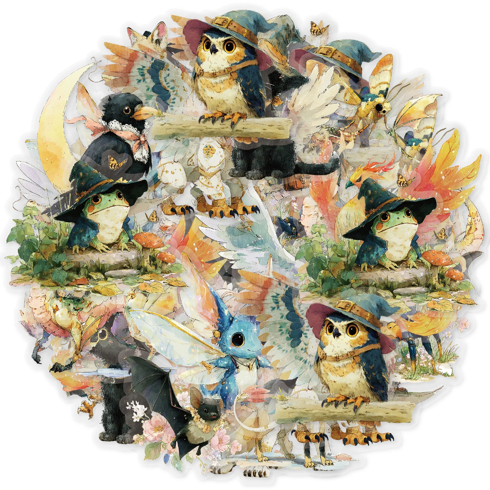 Etori Life Magical Animals Chinese-English Mixed Retro Animal Element Pattern Stickers DIY Scrapbook Supplies, Notebooks, Phone Cases, Room Decoration, Children's Gift Paper Bags, Toy Stickers