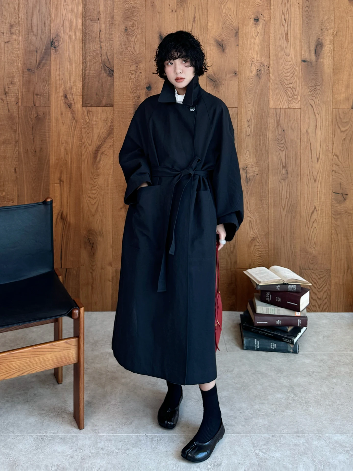 

Buue Xunye Women's Long Loose Faionable Briti Sle Coat 2026 New Arrival Cotton Nylon Fiber Pure Color Commute Friendly