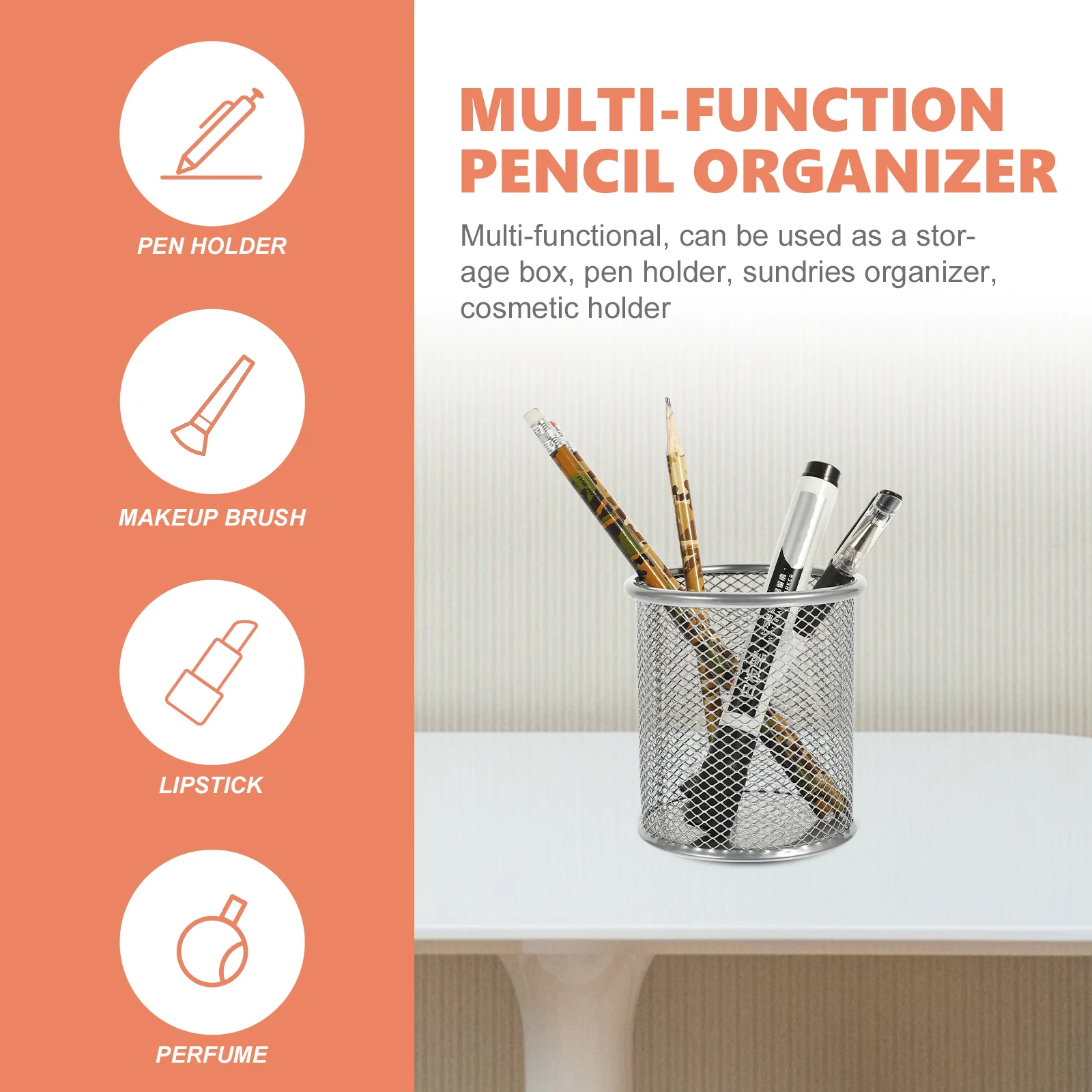 

2 Pcs Pen Holder Decoration Pencil Cup for Desk Organizer Containers Iron Table Stand Office Multifunctional