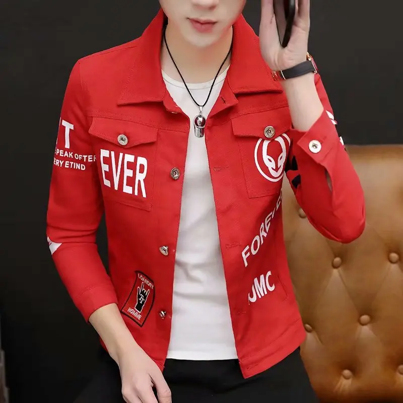 슬림핏 남성 데님 재킷 트렌디 캐주얼 재킷 학생복 가을 신상 편안한 면 폴리에스터 혼방 긴팔