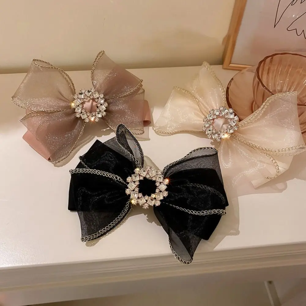 

Fashion Bow Hair Clips For Women Hair Accessories Korean Large Size Crystal Mesh Bowknot Hairpin Headwear