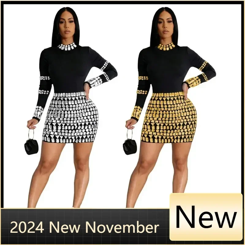 

Customized Evening Dress Women Long Sleeve Bodycon Diamonds Mini Streetwear Clothes Ladies Vestidos
