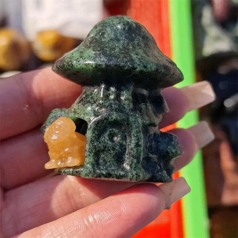 Natural Ruby In Zoisite Mushroom Santa Claus Carving Crystal Healing Halloween Gift Festival Craft For Decoration 1pcs