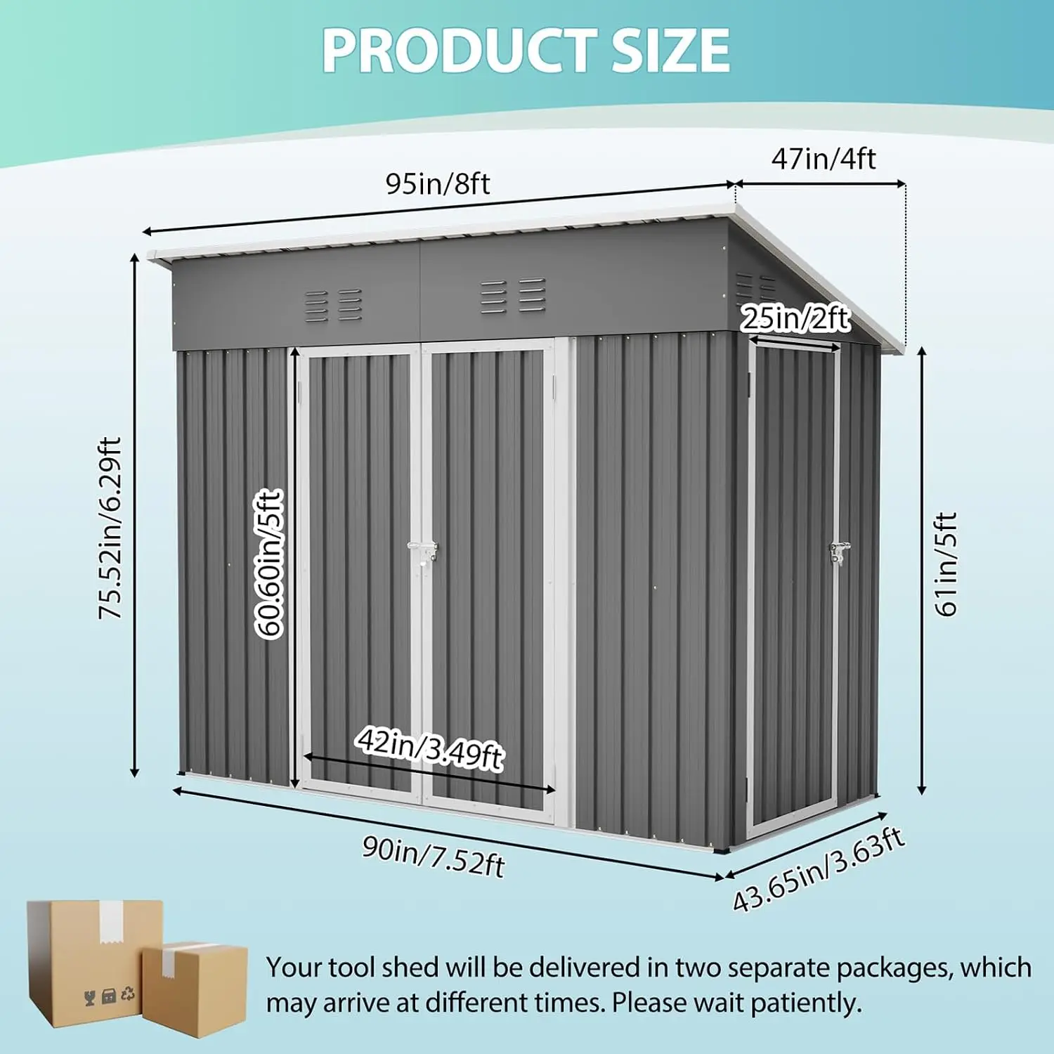 8x4 FT Outdoor Storage Shed with Floor Frame Weatherproof Garden Tool House Metal Backyard Patio Garage Organizer, Customized view 2
