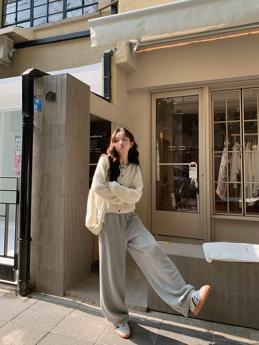 

00% Cotton Dstring Casual Soft Trousers Women's Design Straight Leg Pants Comfortable Breathable Autumn Faion