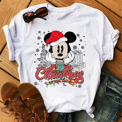 90s Christmas Mickey Print T-shirts for Women Fashion Minnie Mouse T Shirt Streetwear Female Clothes Kawaii Disney Tshirt