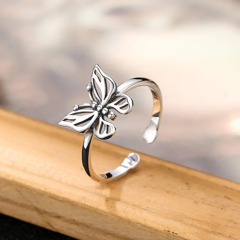 s925 sterling silver jewelry korean style simple exquisite butterfly tail ring personalized fashion women's open ring wholesale view 3