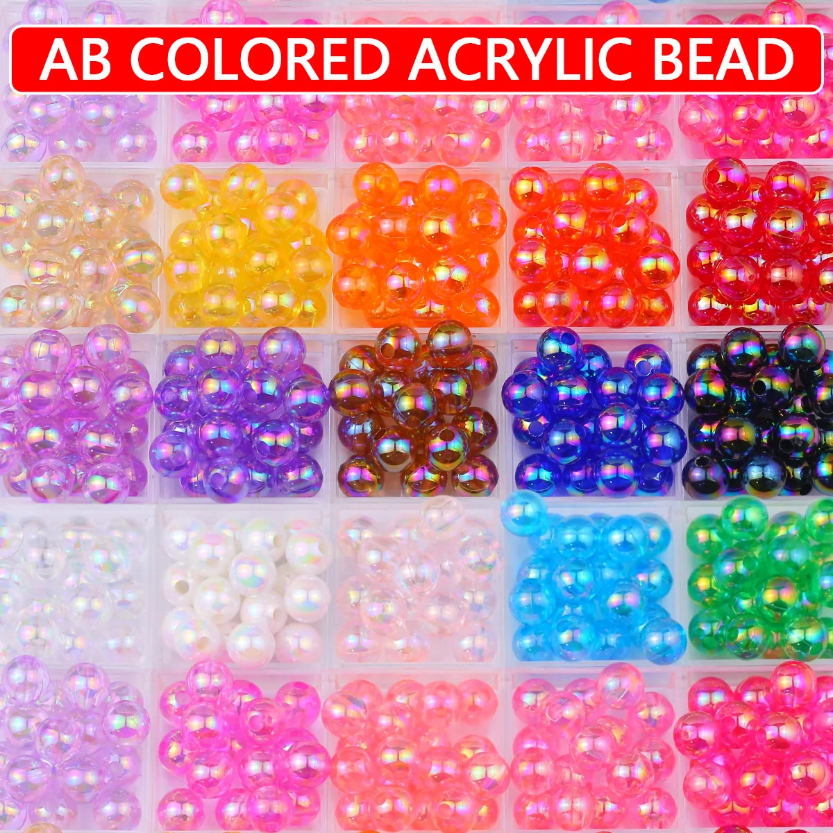 20 Farben 8mm 1000 Stück Set Acryl Lose Perlen Schillernde Runde Perlen für Schmuckherstellung Armband Halskette Schlüsselanhänger DIY Zubehör – Detail 1