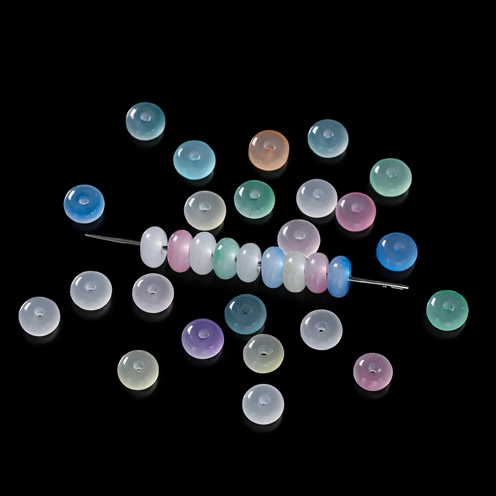 100 teile/los Glas Imitation Jade Perlen Flache Runde Spacer Perlen Gemischte Perle für DIY Halsketten Armbänder Schmuck Machen Zubehör – Detail 3