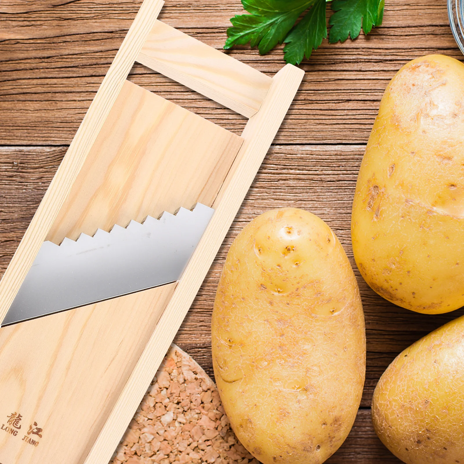 

2pcs French Fry Cutter Wooden Potato Chopper 2-In-1 Manual Kitchen Gadget For Home Restaurant Use Reusable Vegetable Slicer Tool