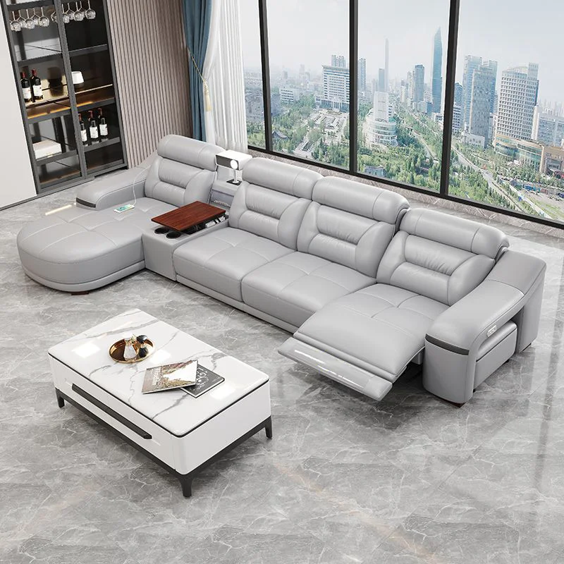 #Electric Recliner Villa Use Nordic Design Microfiber Leather Modular Adjustable Sponge-Filled L-Shape Living Room Cinema Sofas