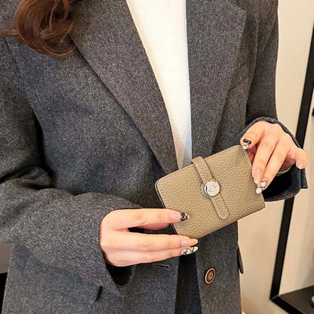 

Portable Lady Short Organ Wallet Solid Color Classic Style Soft PU Purses Anti-Splash Water Snap Button Multiple Card Bag Daily