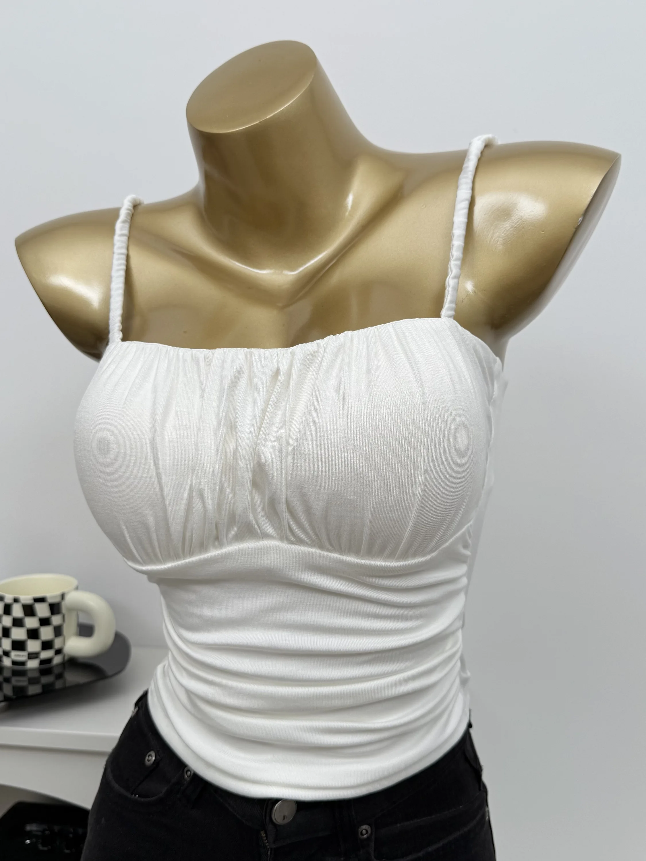 Unique Folded Design Wrap Chest Thin Strap Vest Women's Waist Inward Base Layer Top Fashionable Commute Style Short Length
