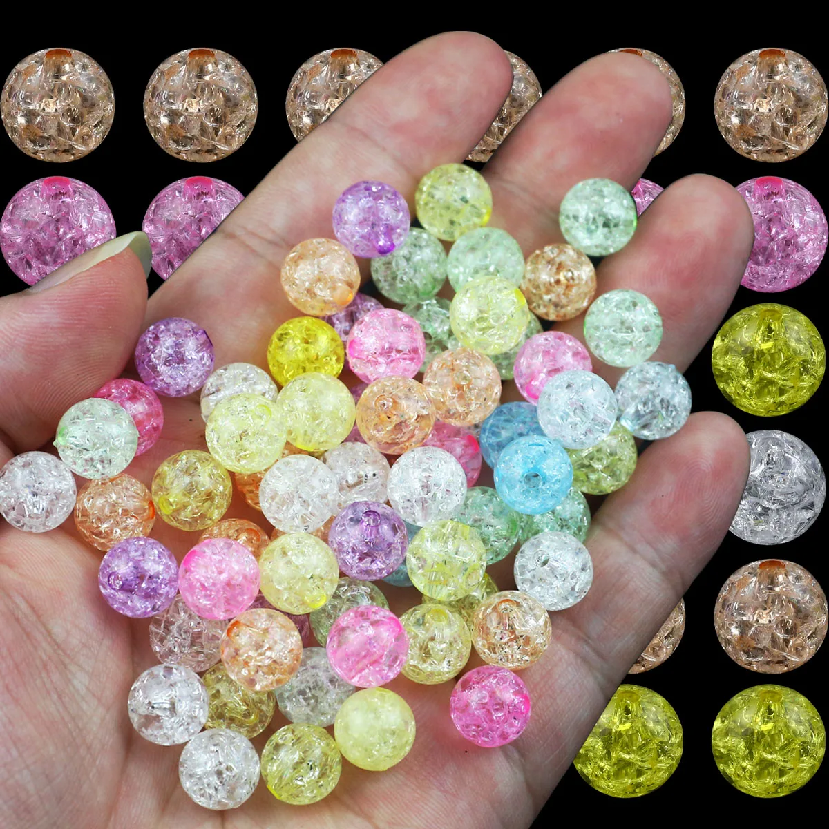 48-290pcs Mixed Colour Acrylic Crackle Round Beads Loose Spacers For Jewelry Making DIY Love Bracelets Necklace Accessories 10mm