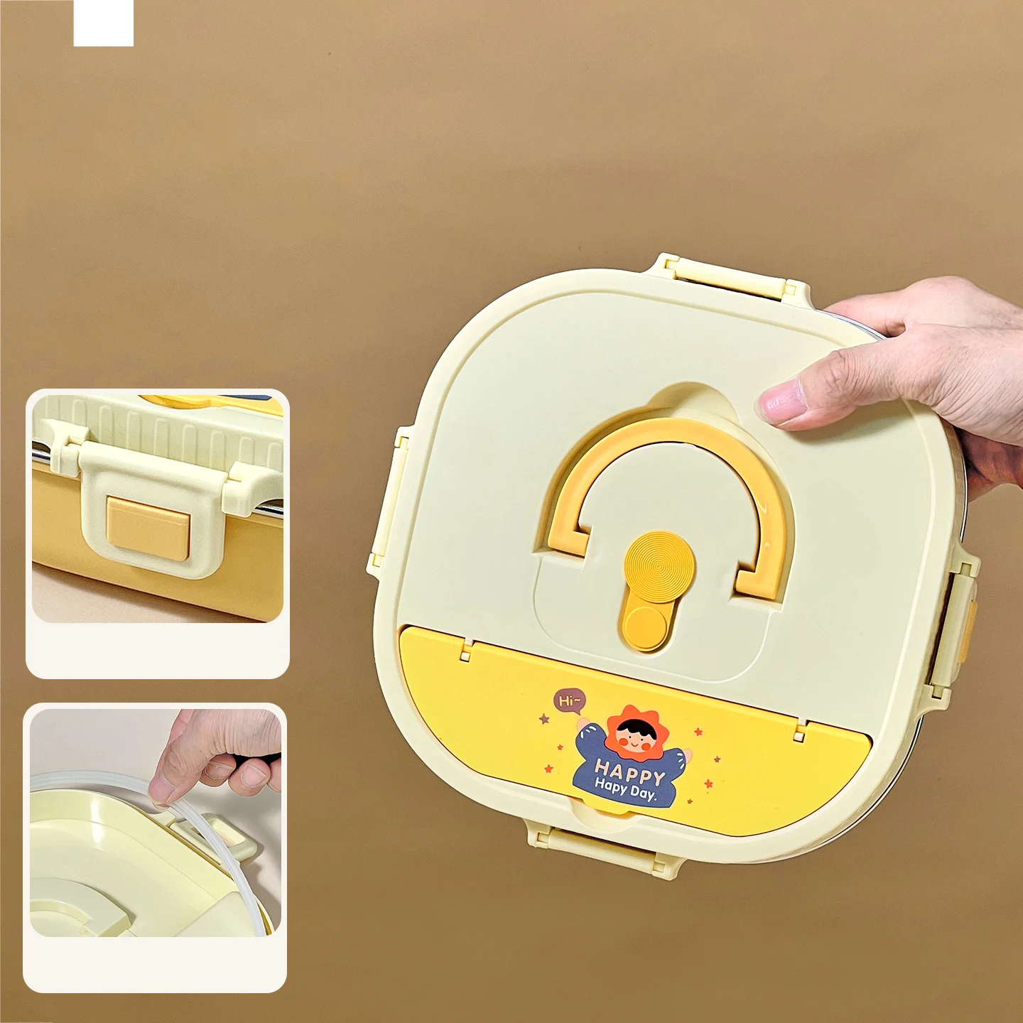 WORTHBUY ميكروويف 304 صندوق غداء من الفولاذ المقاوم للصدأ 3/4 شبكات حاوية طعام محمولة مانعة للتسرب مع أدوات مائدة لطلاب الأطفال