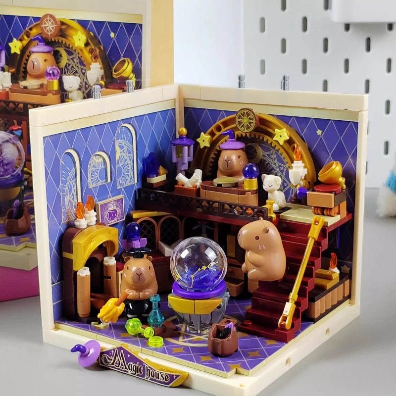 Jaki super cidade capivara monta blocos de construção série vista rua modelos ornamentos mesa brinquedos presentes aniversário