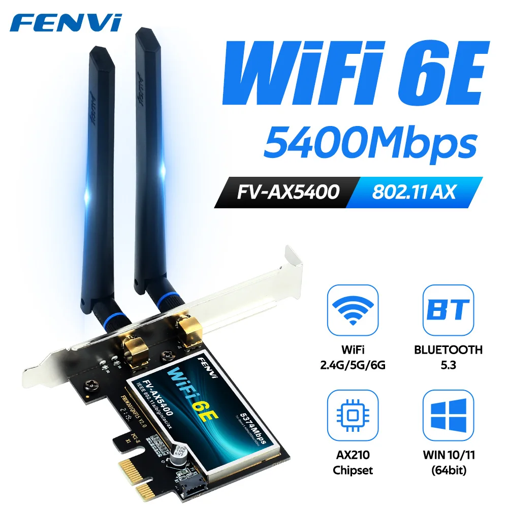 fenvi WiFi 6E AX210 PCIe Wireless Adapter Bluetooth 5.3 Tri Band 2.4G/5G/6Ghz 802.11AX WiFi6 Network Card for PC Win 10/11