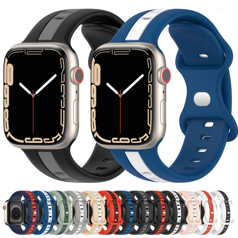 

Silicone Strap for Apple Watch Bands 8 7 45mm 41mm Ultra 49mm Two-color Bracelet Wristband iWatch 6 5 4 3 SE 44mm 40mm 42mm 38mm