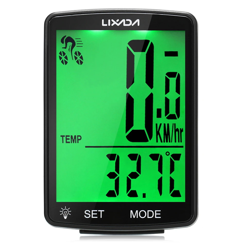 Wireless Bike Computer IPX6 Waterproof LCD Screen Bicycle Computer Mountain Bike Speedometer Odometer Cycle Measurable Temperatu