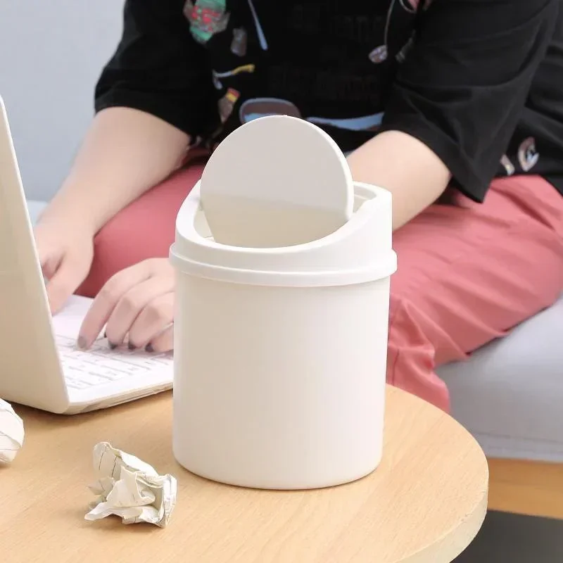 Household Table Decoration Mini Desktop Bin Small Trash Can Tube with Cover Bedroom Trash Desk Garbage Multifu Storage Box