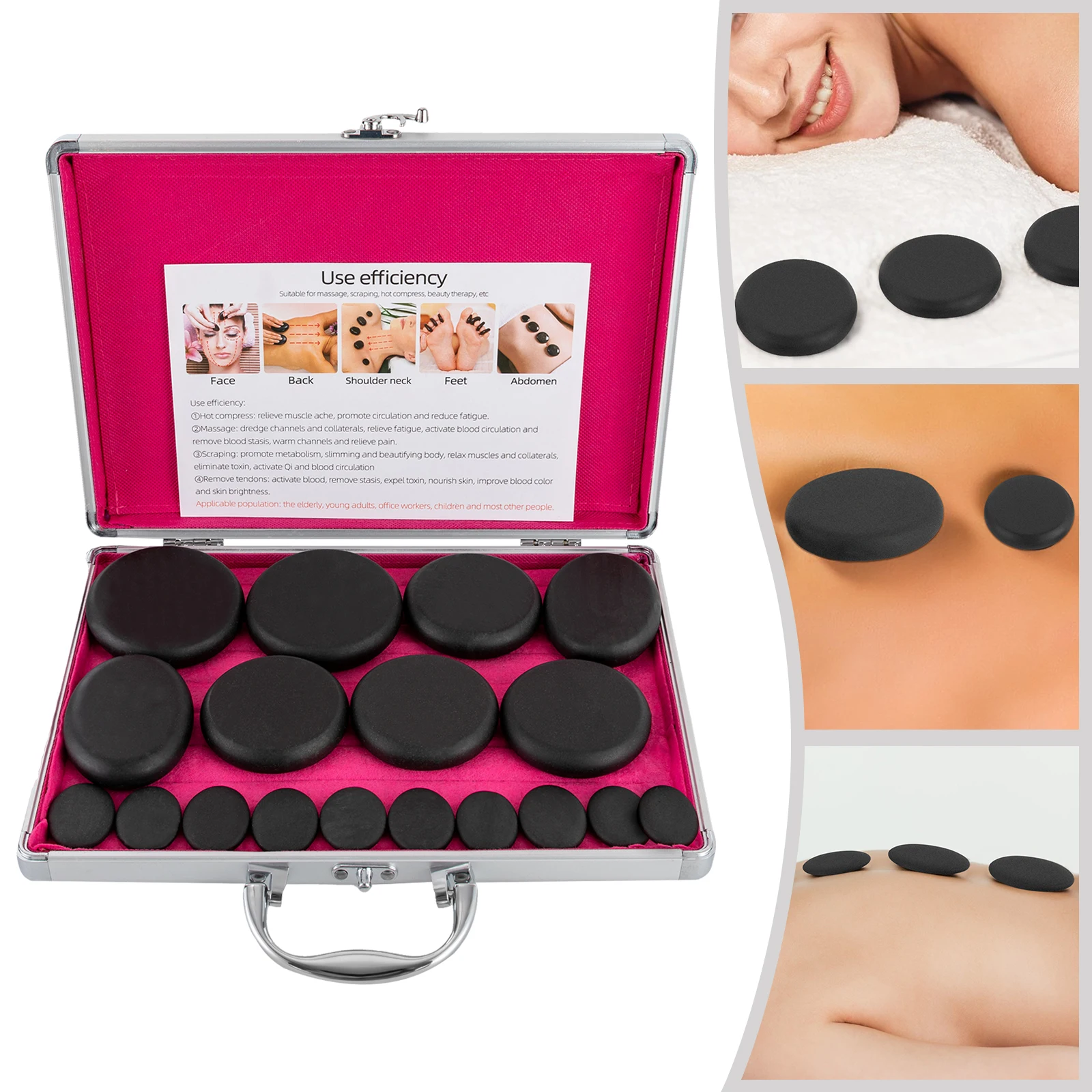 Hot Stones Massage Set with Heater Box, 16 Essential Massage Stones Portable for Salon and Home Spa Use, Relaxing, Healing