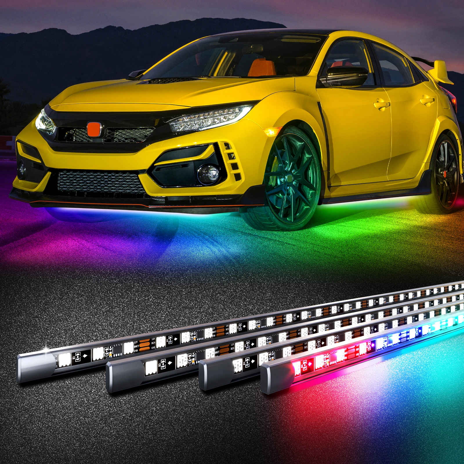 

Автомобильная погоня, подсветка полосы, цвет мечты, светодиодный светильник для днища, пульт дистанционного управления, RGB, неоновые атмосферные огни для авто украшения