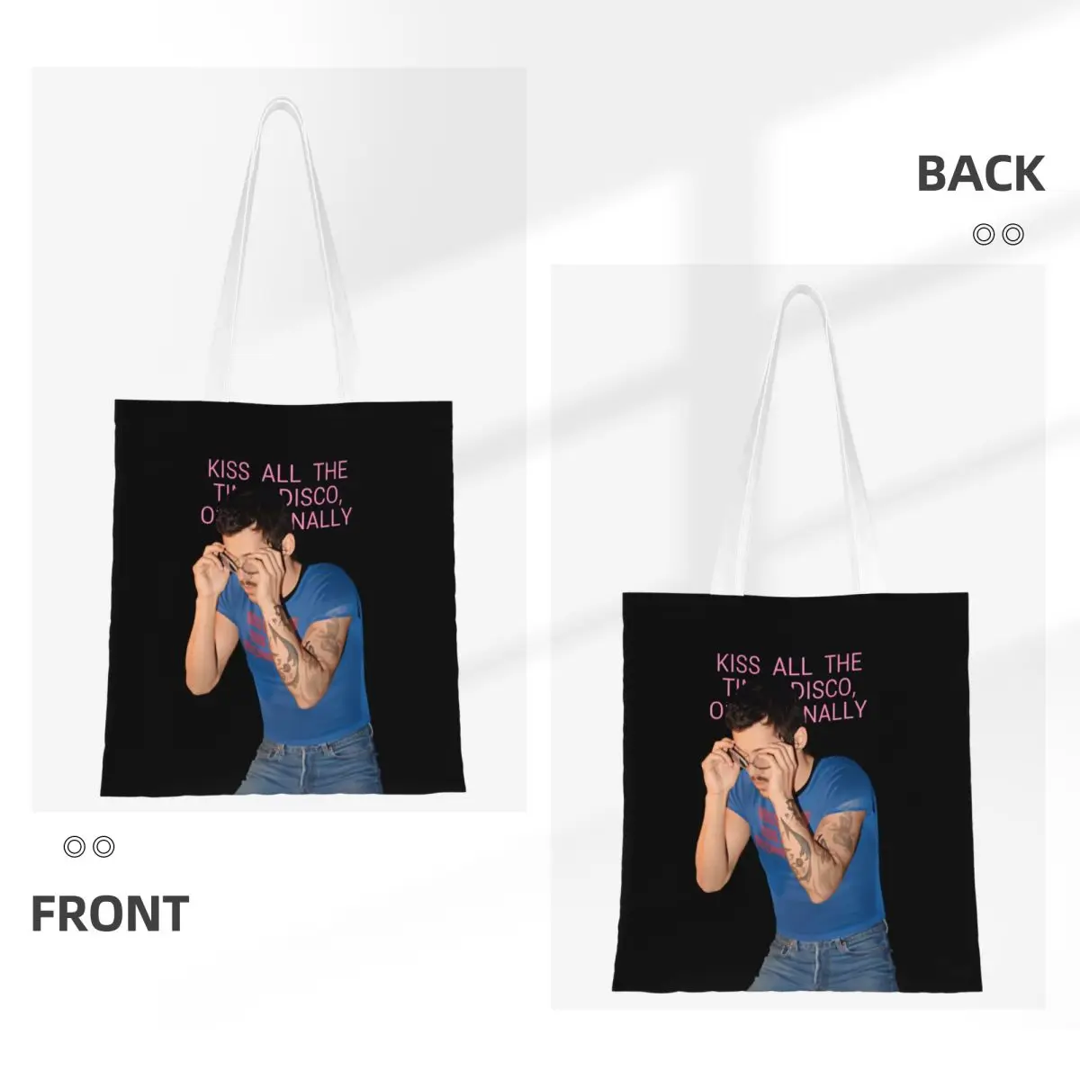 Kiss All The Time Shopper Bag Harrys Styles 2026 Kawaii Handbags Polyester School Tote Bag Ladies Designer Shopping Bags