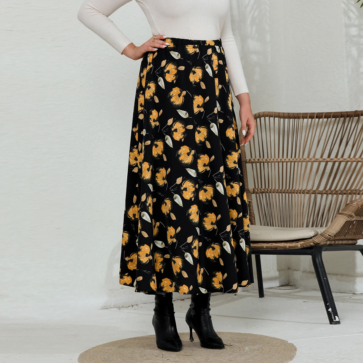 Plus Size Skirt New 2024 Floral Print Skirt Women‘s Clothes Casual Skirt For Spring & Summer Women\'s Plus Size Clothing L017